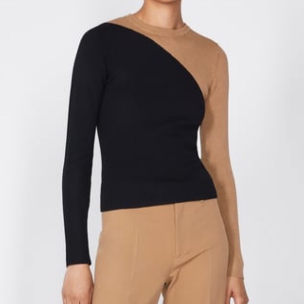 Zara Color Block Ribbed Sweater Small Tan Black